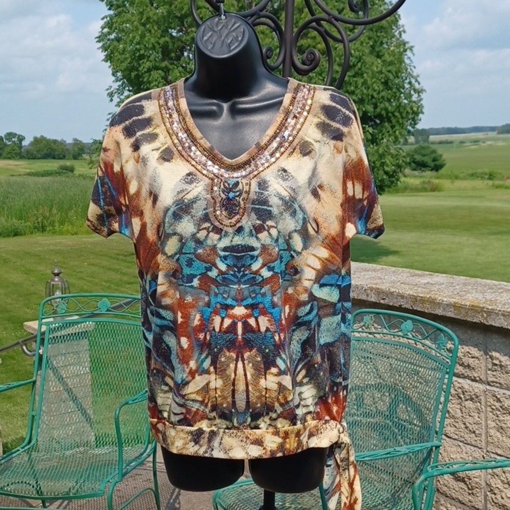 CHICOS boho rhinestone shirt